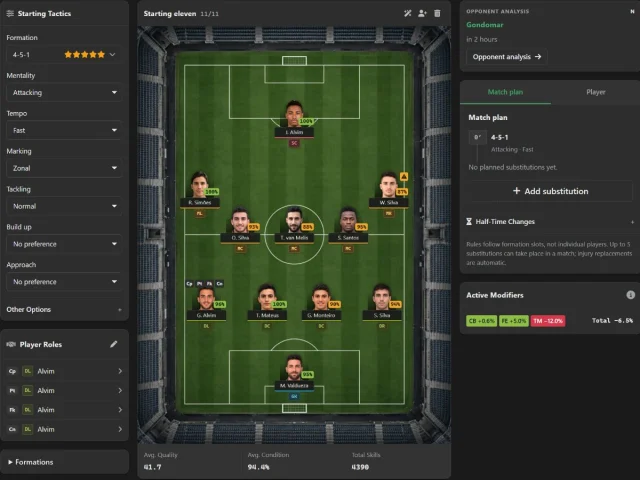 Οθόνη Κατακτήστε το Τακτικό Βάθος στο Kickoff Boss, ένα διαδικτυακό παιχνίδι διαχείρισης ποδοσφαίρου